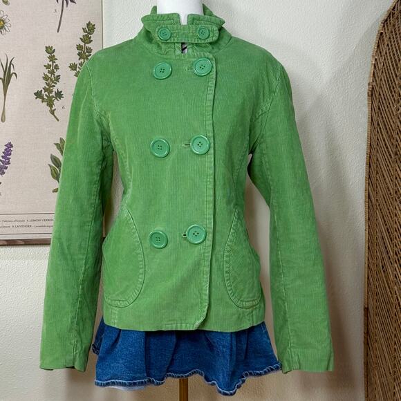 Vintage 90s Y2k BKE Green Corduroy Quilted Jacket Pea Coat Whimsy Twee Mod L - Picture 2 of 8